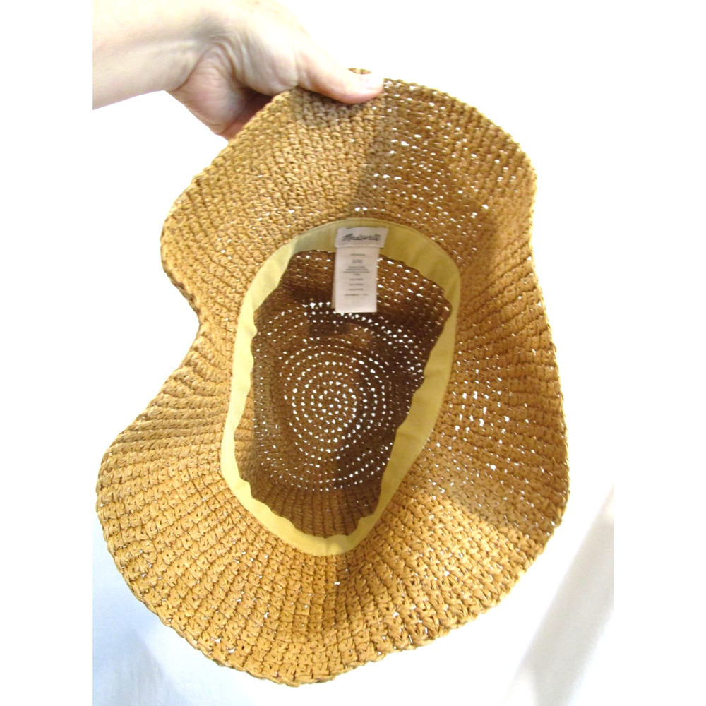 Madewell Brown Paper Straw Packable 3" Wide Brim Bucket Hat Women S/M - Picture 7 of 8